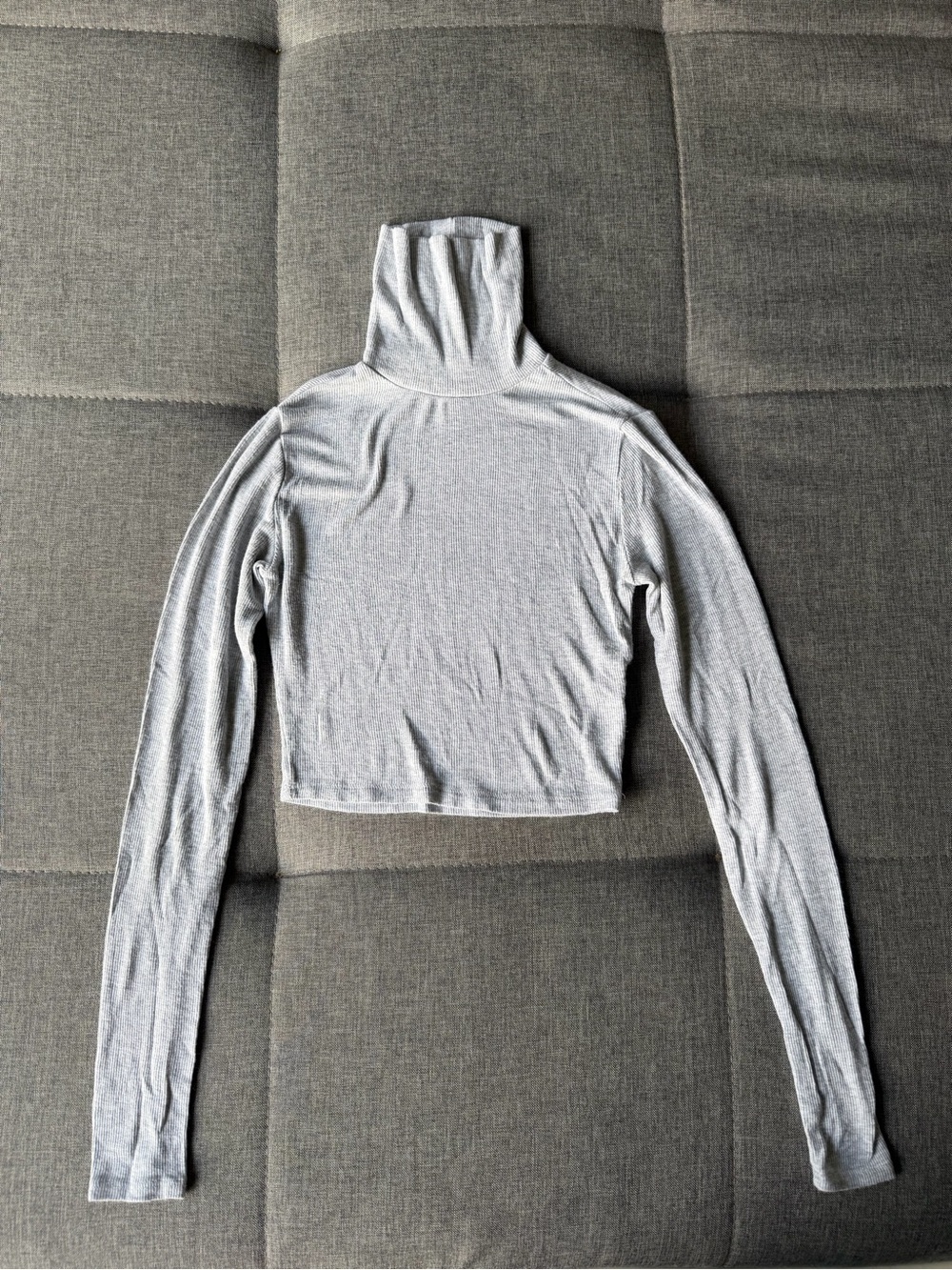 Garage Light Gray Cropped Turtleneck Long Sleeve Top